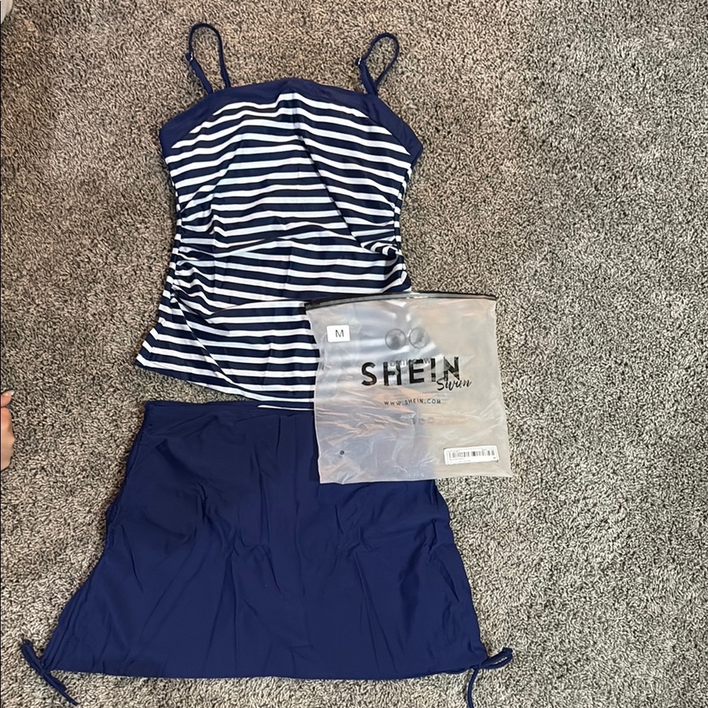 SHEIN Navy Striped Tankini Set